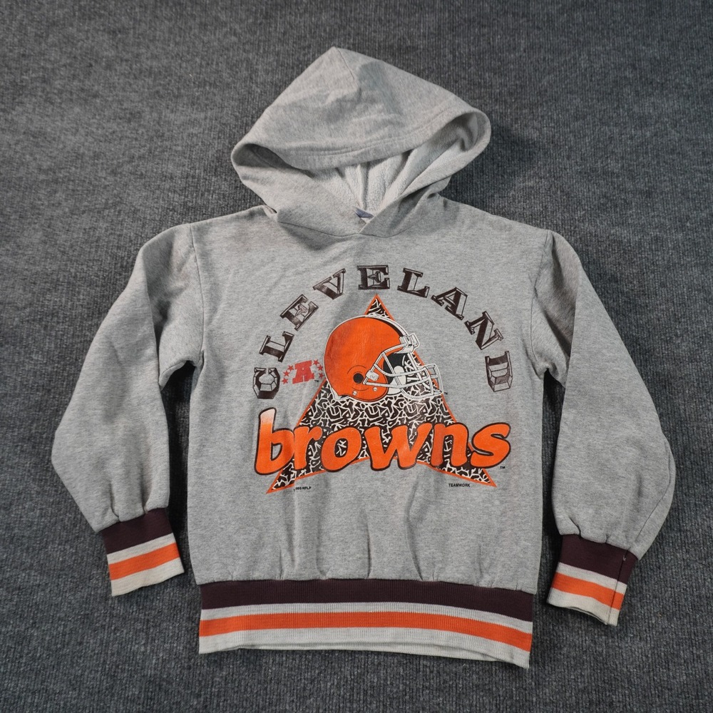 Teamwork Cleveland Browns Hoodie Kids M Gray 1995 Vintage NFL Graphic Sweatshirt